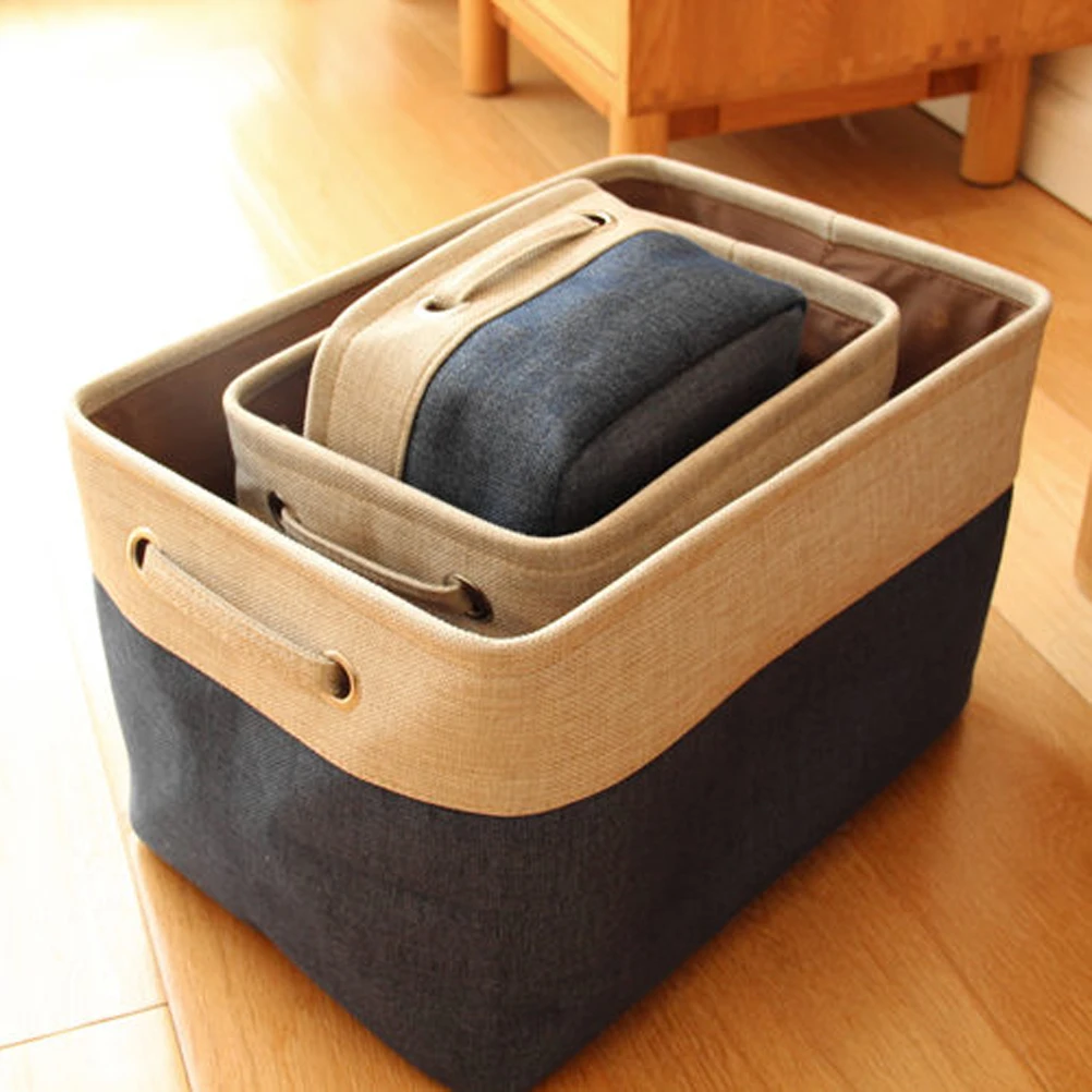 

Multipurpose Retangular Foldable Cotton Linen Storage Bins Boxes Clothes Laundry Toys Organizer Containers with Handles - Size