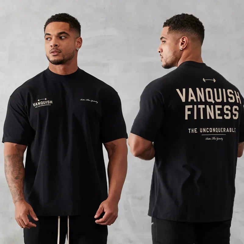 Men's Vintage Oversized T-Shirt Summer New Sports Fitness Cotton Crew Neck Short Sleeve Joggers Gym Running Training T-Shirts