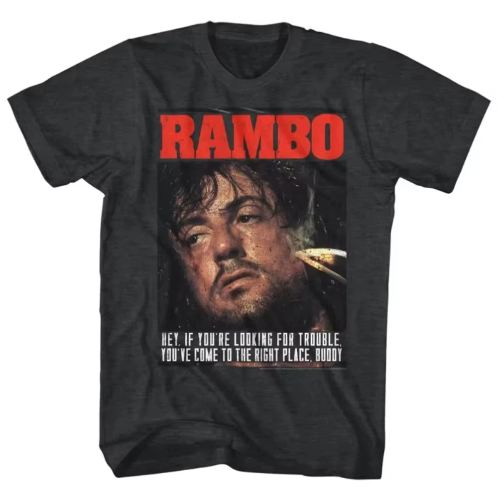Rambo Print T-shirt Men's Summer Classic Action Movie Graphic Short-sleeved Casual Street Style Loose Fit Streetwear Graphic Top