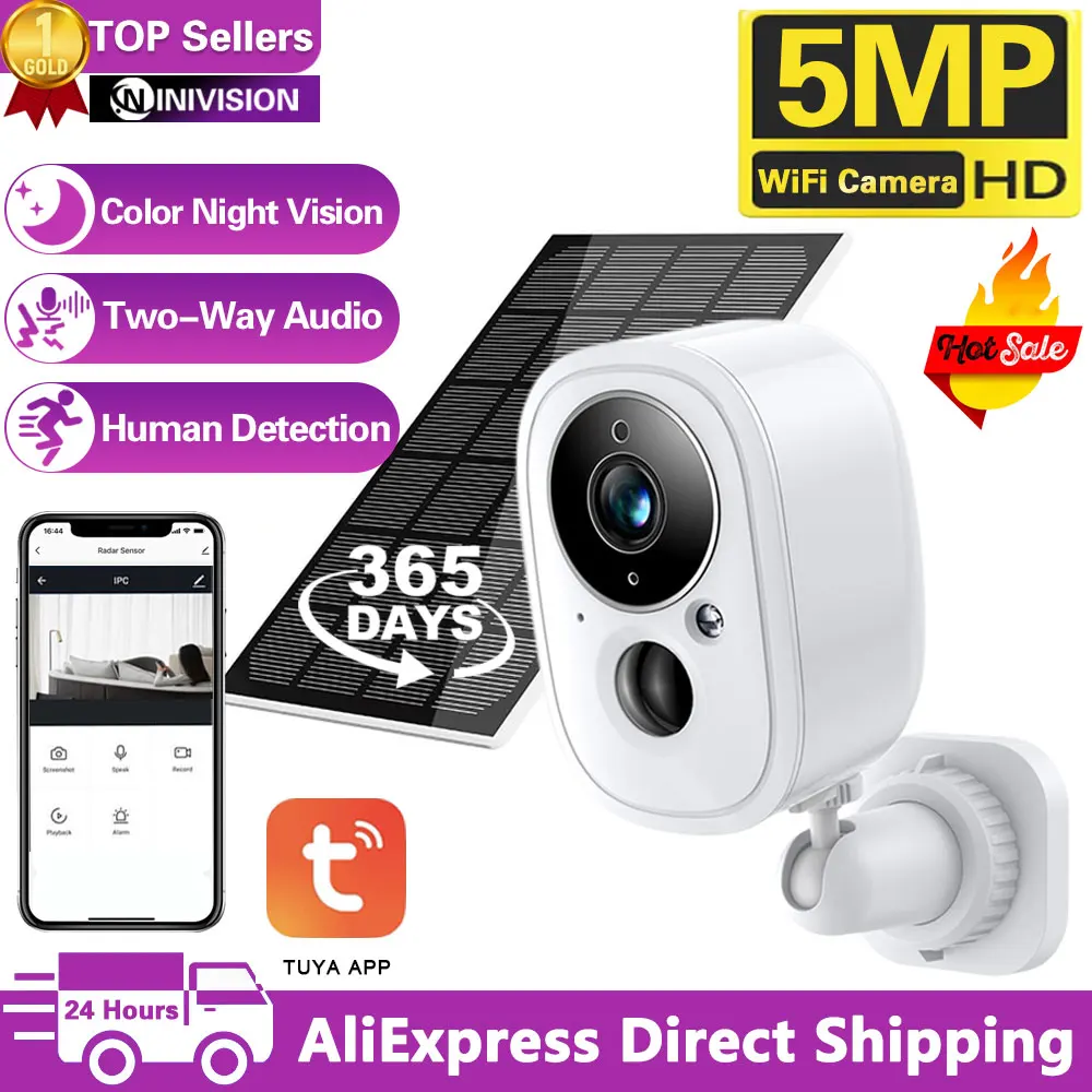 

Камера видеонаблюдения с солнечной панелью, 7800 мАч, IP66, 5 Мп