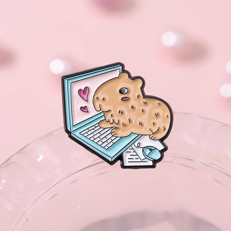 Cartoon Capybara Brooch Enamel Pins Funny Cute Hippo Hold Flower Lapel Badge Backpack Clothes Accessory Jewelry Gift for Friends