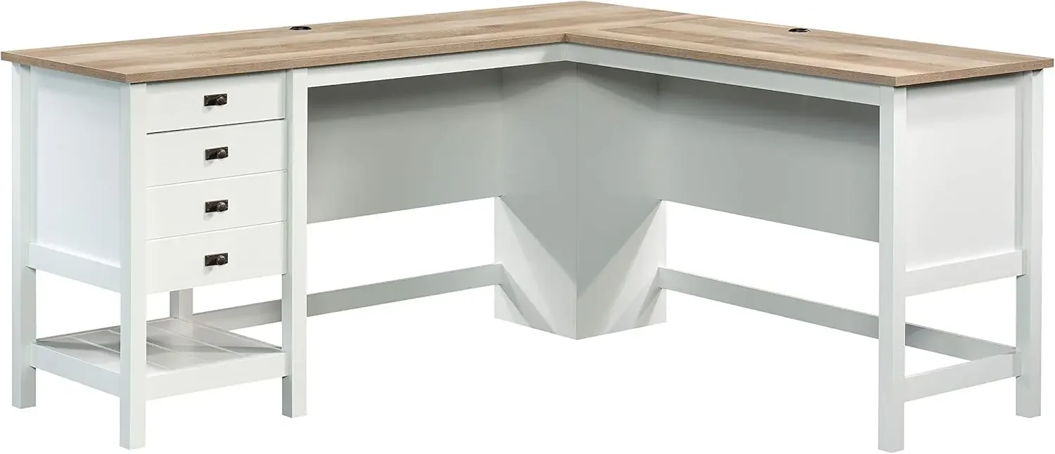 Cottage Road L Shaped Desk Computer Desk with Drawers, Home Office Desk with Optional File Cabinet Storage, Cable Management, in