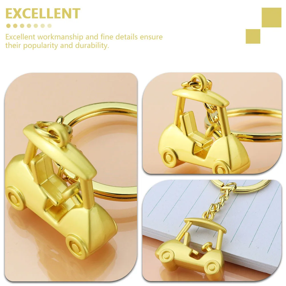 

3Pcs Golf Cart Keychain Pendants Premium Metal Decorative Charms for Bag Car Keys Hanging Ornaments Golden Finish
