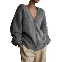 Faux Mink Cardigan Women Loose Sweater Jacket Soft Shaggy Knit Sweaters Fall Fashion Open Sweaters Long Sleeve Button sweater