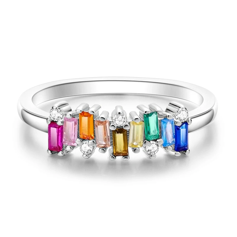 Original Ringe aus 925er Sterlingsilber, funkelnde Regenbogen-Süßigkeits-Zirkon-Ringe für Frauen und Mädchen, Schmuck, Geburtstag, Jahrestag, Geschenke – Detail 3