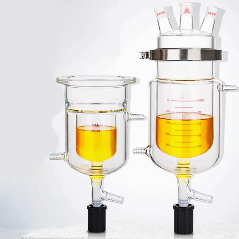 Split open double-layer jacketed reactor discharge valve three-port four-port jacketed reactor reaction bottle with discharge po