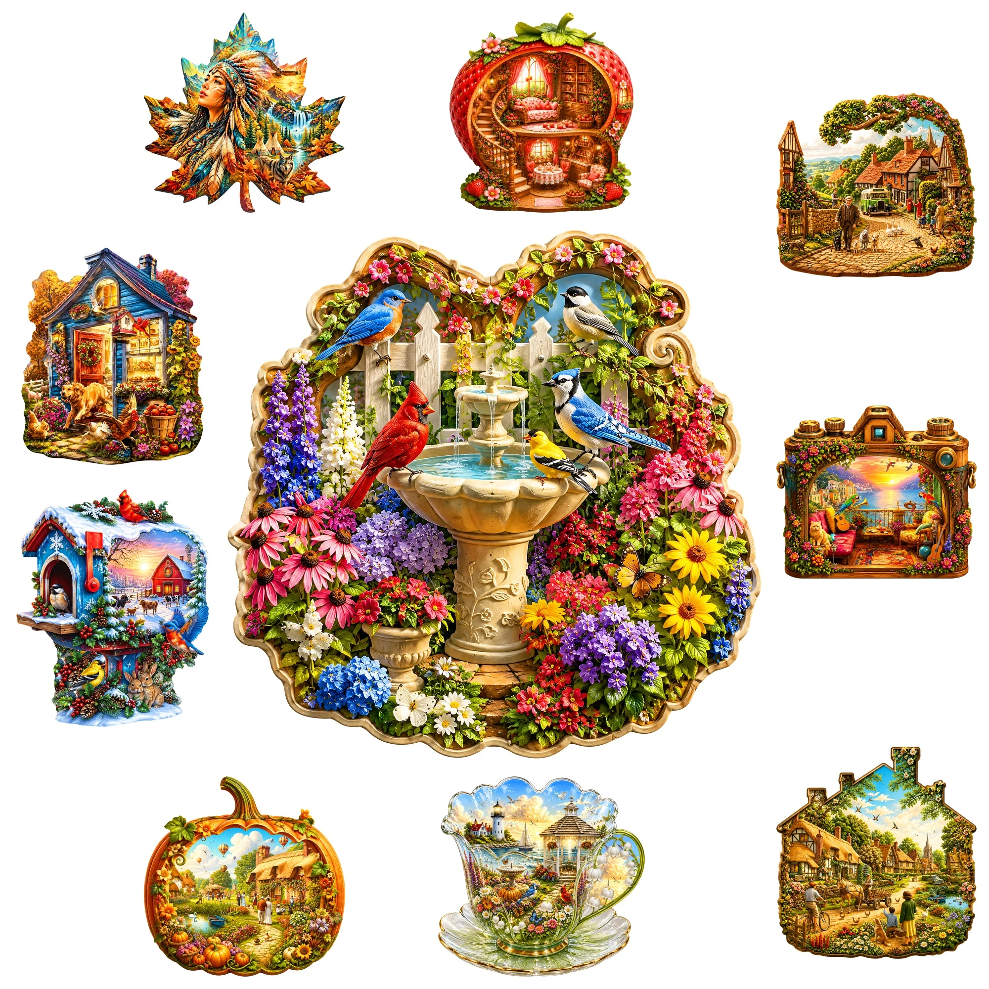 Floral Fountain Flat Wooden Puzzle - Educational Jigsaw Puzzle Toy - Tabletop Puzzle Game - Great Holiday Gift for Friends