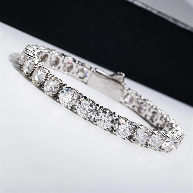 Onelaugh 6.5mm Round Excellent Cut 6.3in-7.8in D Color Moissanite Diamond Tennis Bracelet 925 Sterling Silver Wedding Bracelet