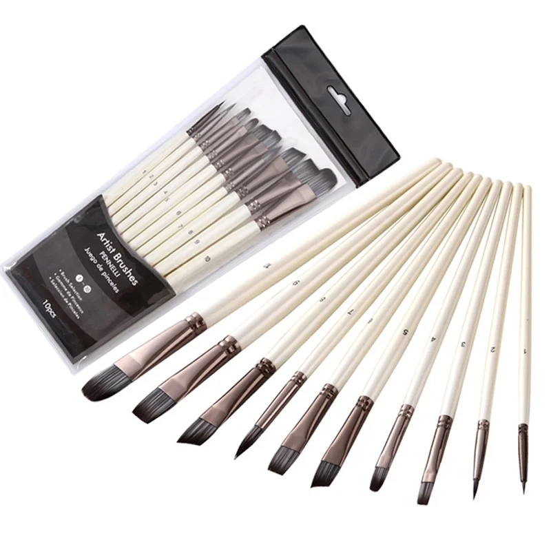 Bview Art 10-teiliges Nylon-Haarpinsel-Set für Aquarell-Gouache, Acryl und Ölgemälde – professionelle Künstlerpinsel