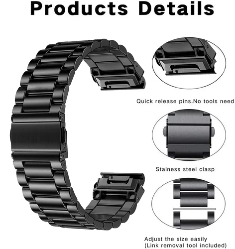 Imagen 2 del producto Correa de acero inoxidable de 22 y 26 mm para reloj Garmin Fenix 6 7 Pro 7X 8 AMOLED 47 51 Enduro 1 2 instinto 2X 3 Forerunner 970 570