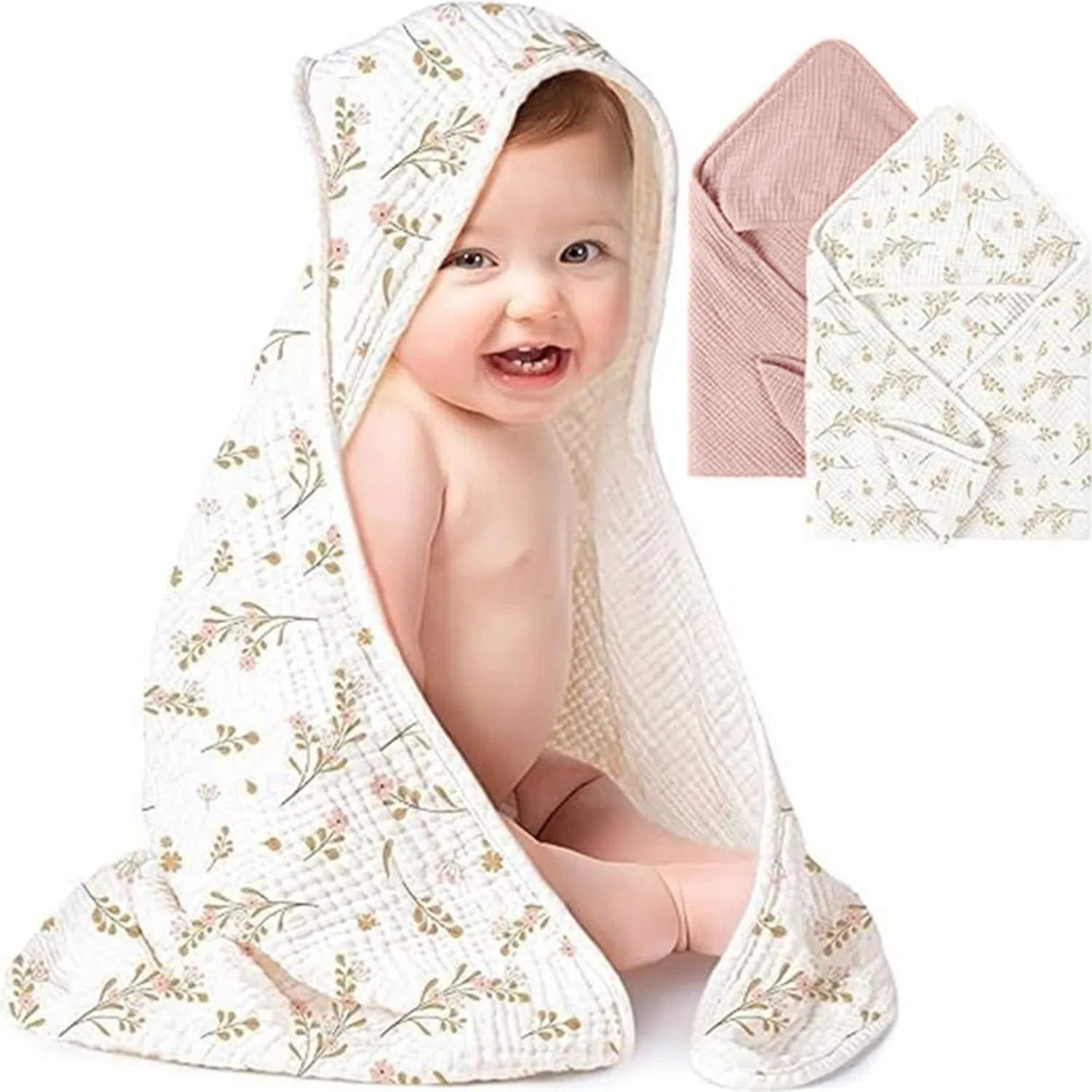 New Baby Cotton Gauze Hooded Bath Towels Solid Cloth Towel Cloak Beach Bathrobe Soft Wrap Blanket for Infants Newborn Boys Girls