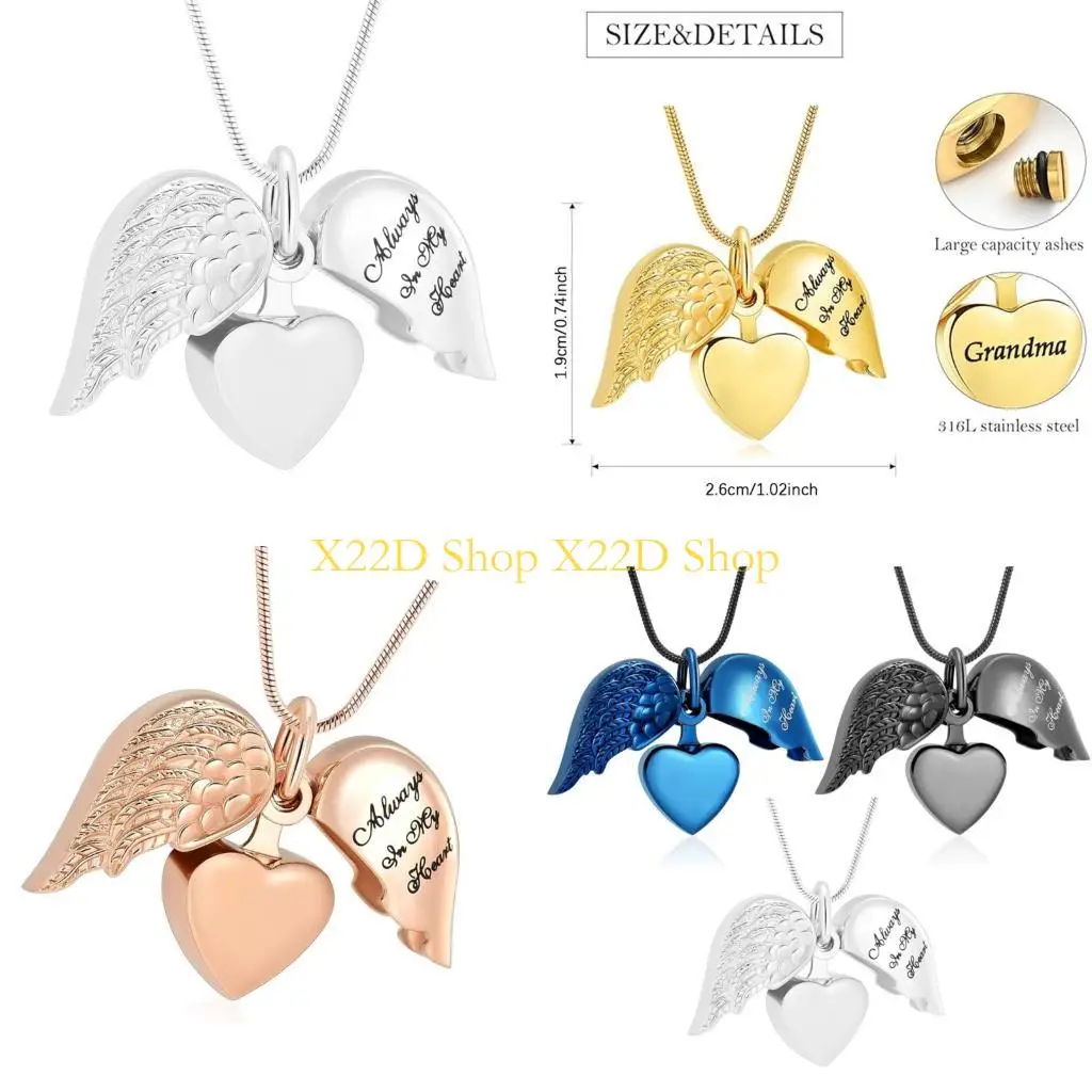 

X22D Love Pet Ashes Necklace Heart Wing Cremation Jewelry Keepsakes With Secure Compartment