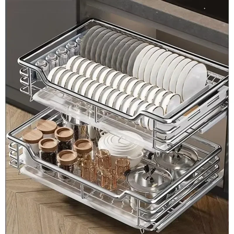 2-in-1 stainless steel kitchen retractable sink dish drain rack fruit and vegetable basket bowl cup storage rack