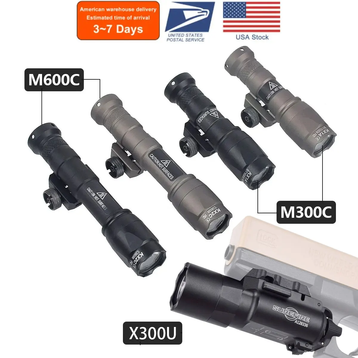 US warehouse Surefire M600C M600 M300 X300 Ultra Tactical Scout Light Rifle Weapon Flashlight Hunting Momentary Pressure Switch