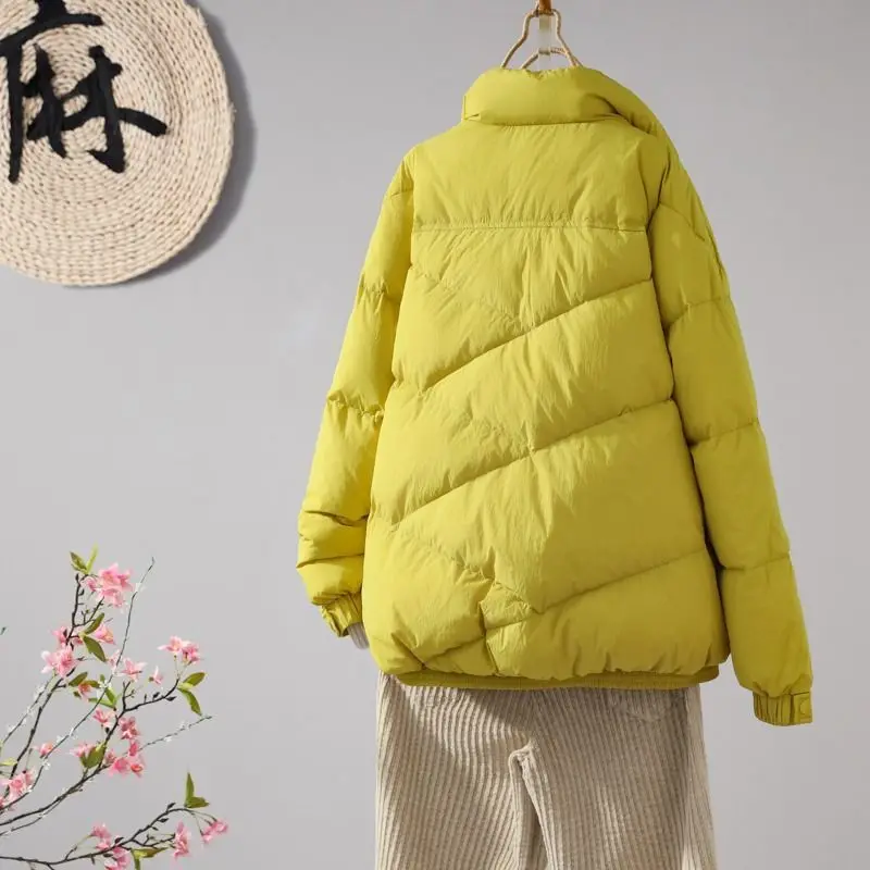 2023 New Women White Duck Down Jacket Winter Coat Female Short-length Solid Color Parkas Leisure Loose Outwear Warm Overcoat