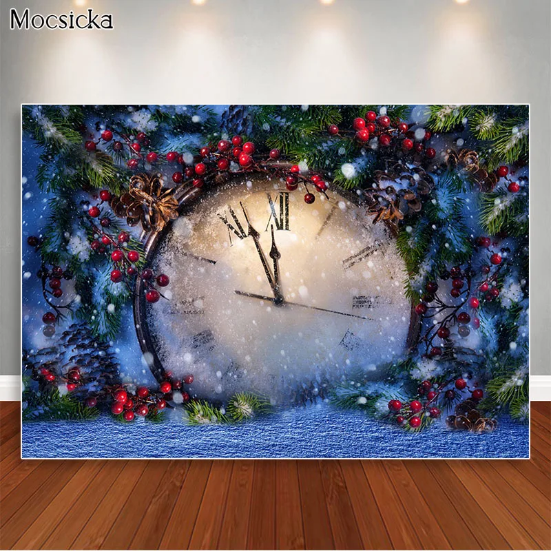 عيد الميلاد الثلوج الخلفيات للتصوير الفوتوغرافي 2022 السنة الجديدة خمر ساعة خلفية صور استوديو الدعائم الأحمر زينة عيد الميلاد