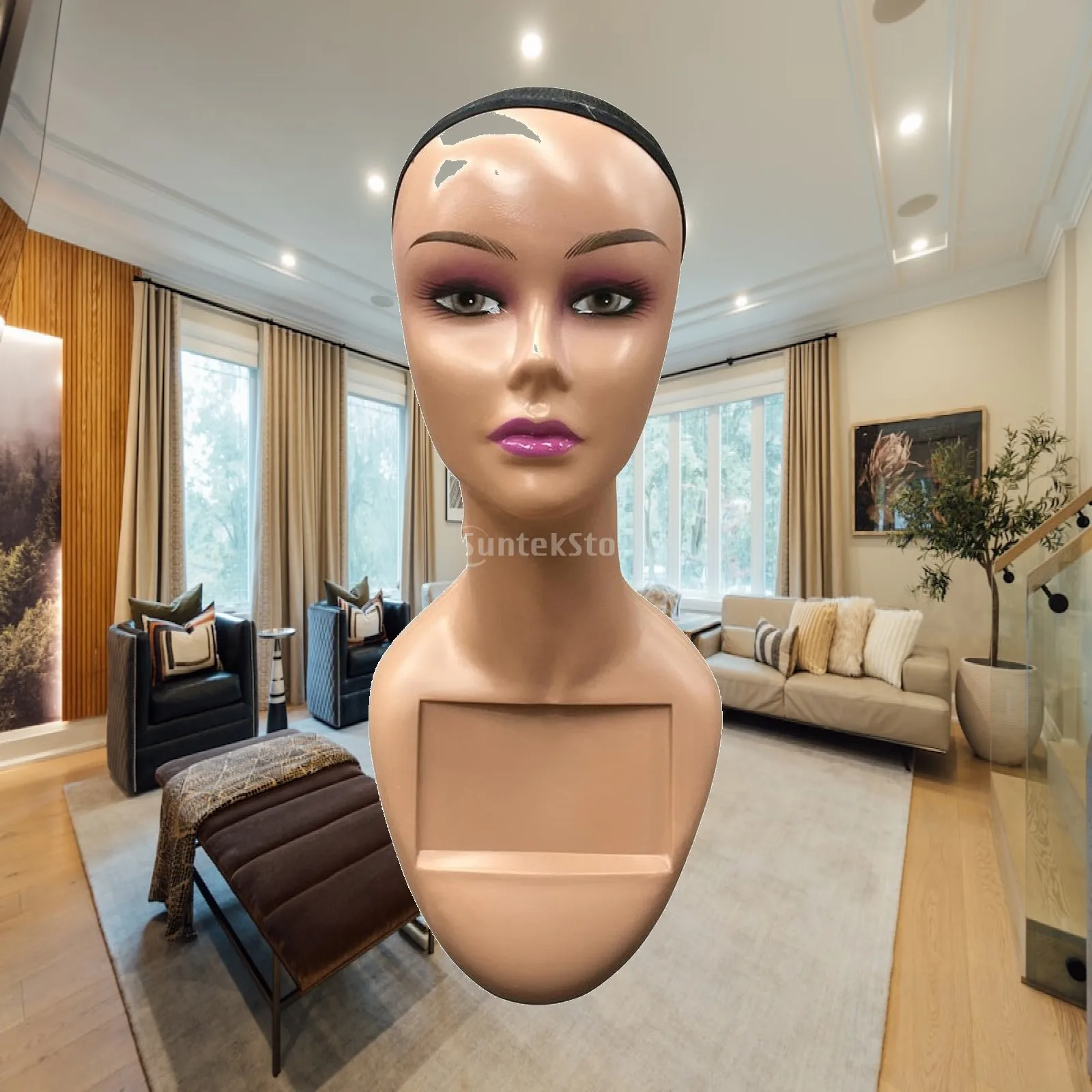 Female Mannequin Head Display Stand for Jewelry Hat Wig Boutique Window Decor PP Material