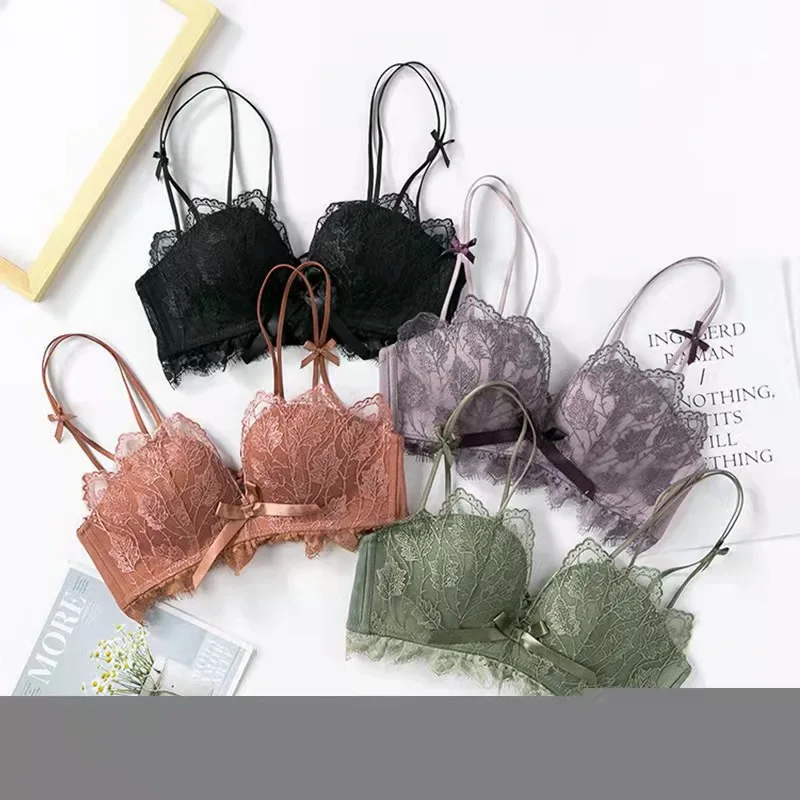 Lace Floral Embroidery Sexy Bra Comfortable Adjustable Women Underwear 3/4 Cup Wireless Girl Brassiere Bralette