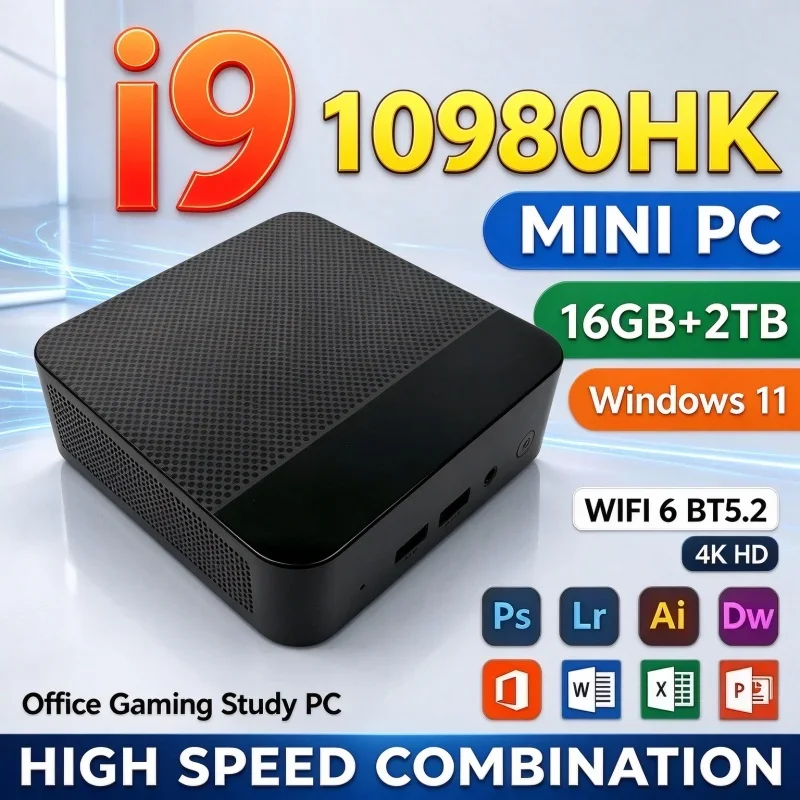 Energy Saving Portable Mini Desktop PC Intel I9 10980HK Windows11 16GB RAM 1TB/2TB SSD WiFi6 BT5.2 4K Gaming Study Mini Computer