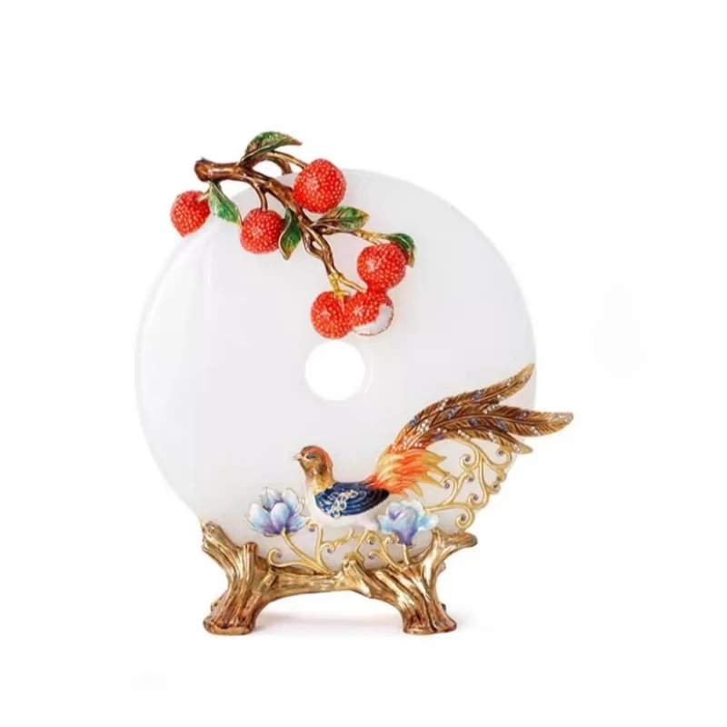 High-end good luck Ping An buckle ornament jade enamel color living room entrance home decoration