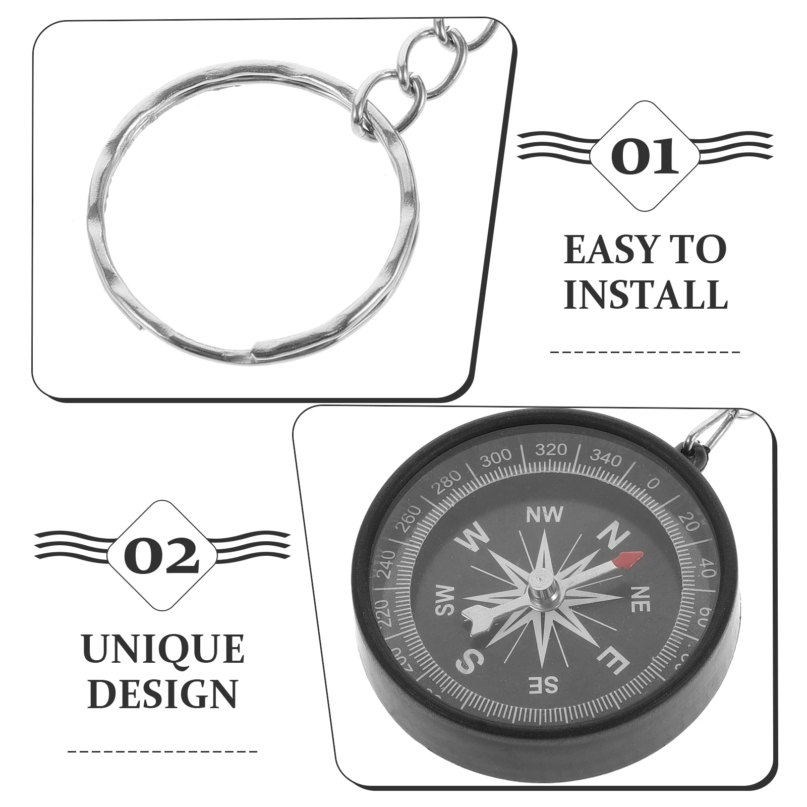 

6pcs Compass Keychain Sturdy Plastic Unique Design Decor Keyring Camping Hiking Gifts for Women Men Bulk Ornaments