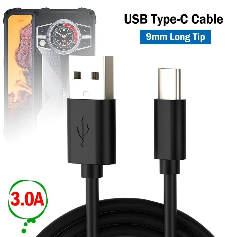 3A Fast USB Type-C Charging Cable for Cubot King Kong 9 8 7 6 5 KingKong Power Star 9mm Long Extended Tip USB-C Charger Cable