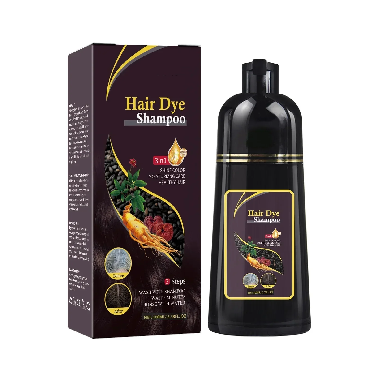 Nova Haarverven 3-in-1 Haarverzorging Shampoo Natuurlijk Snel Wit Haar Geverfd Zwart Haarverf Blijvend Gemak Mannen Vrouwen Haarverzorging