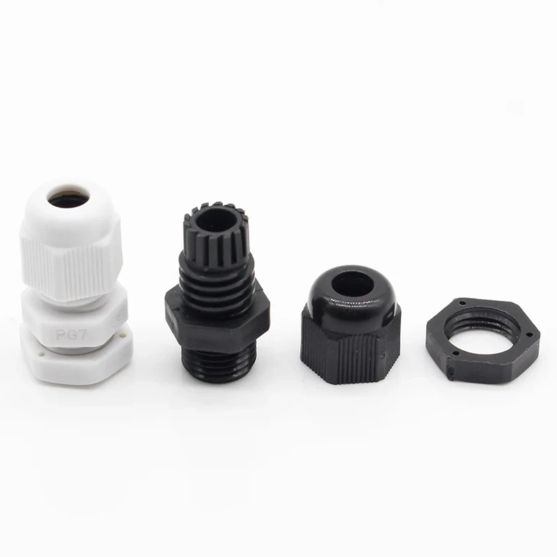 10pcs IP68PG7 PG9 PG11 PG13.5 PG16 for 3-6.5mm-14mm Wire Cable CE White Black Waterproof Nylon Plastic Cable Gland Connector