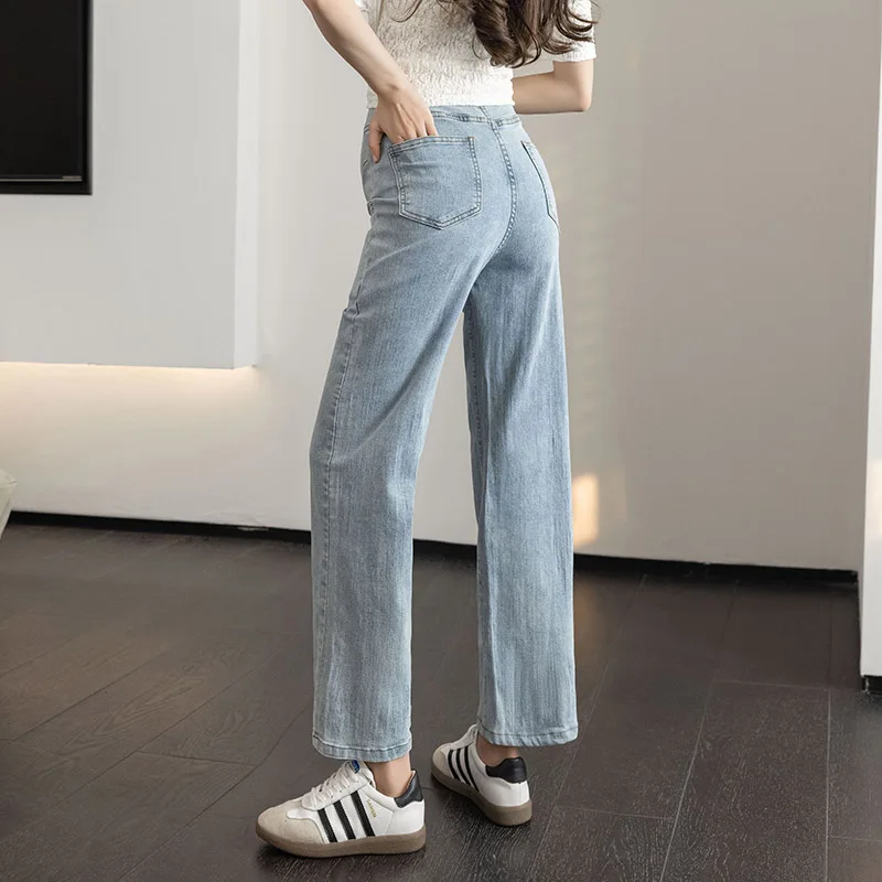 2310# Autumn New Stretch Denim Maternity Straight Jeans Elastic Waist Belly Pants Clothes for Pregnant Women Pregnancy Trousers