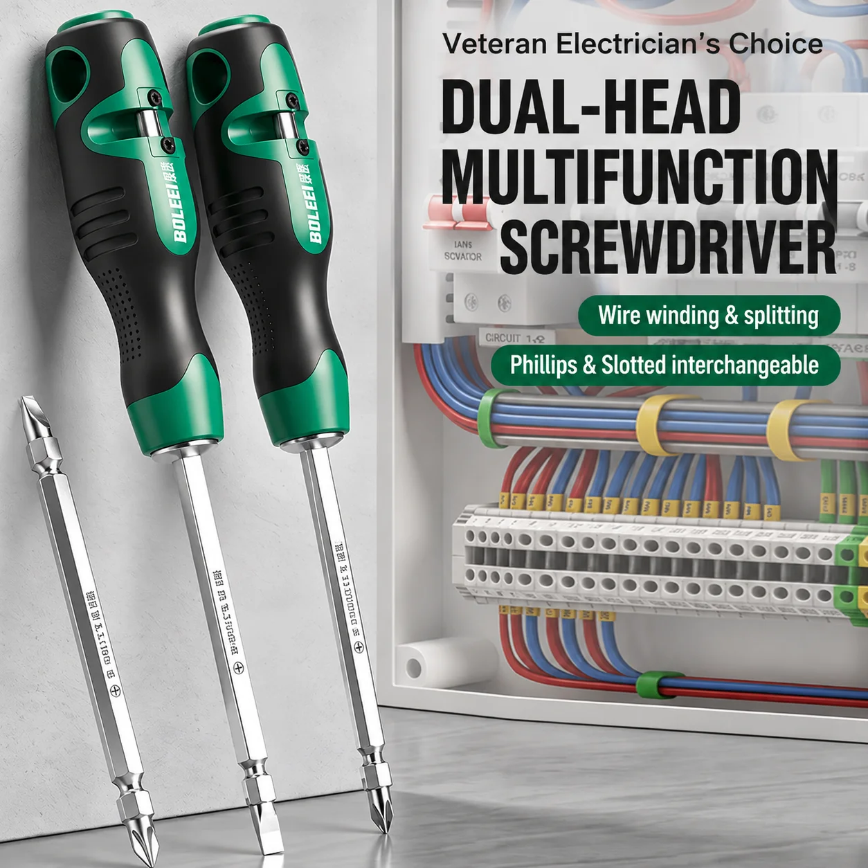 Multi-purpose Double End Screwdriver Cross Slotted Bit Wire Organizing Separating Dual Function Electrician Screwdriver