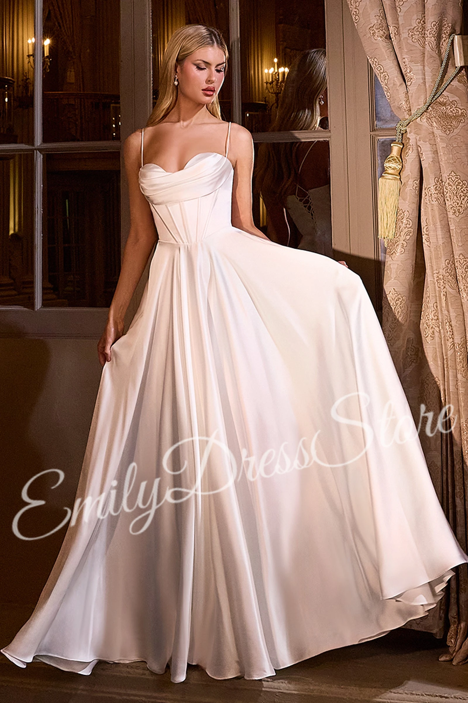 

Evening Dress Women Elegant Satin Suspenders Pleated Long Bridal Formal Sexy Long Ball Gowns Formal Trend Pageant Dress