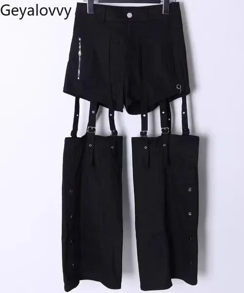 

Japanese Mines Harajuku Detachable Two-wear Pants Men's and Women's Same Black High-waisted Loose Casual Trousers Shorts
