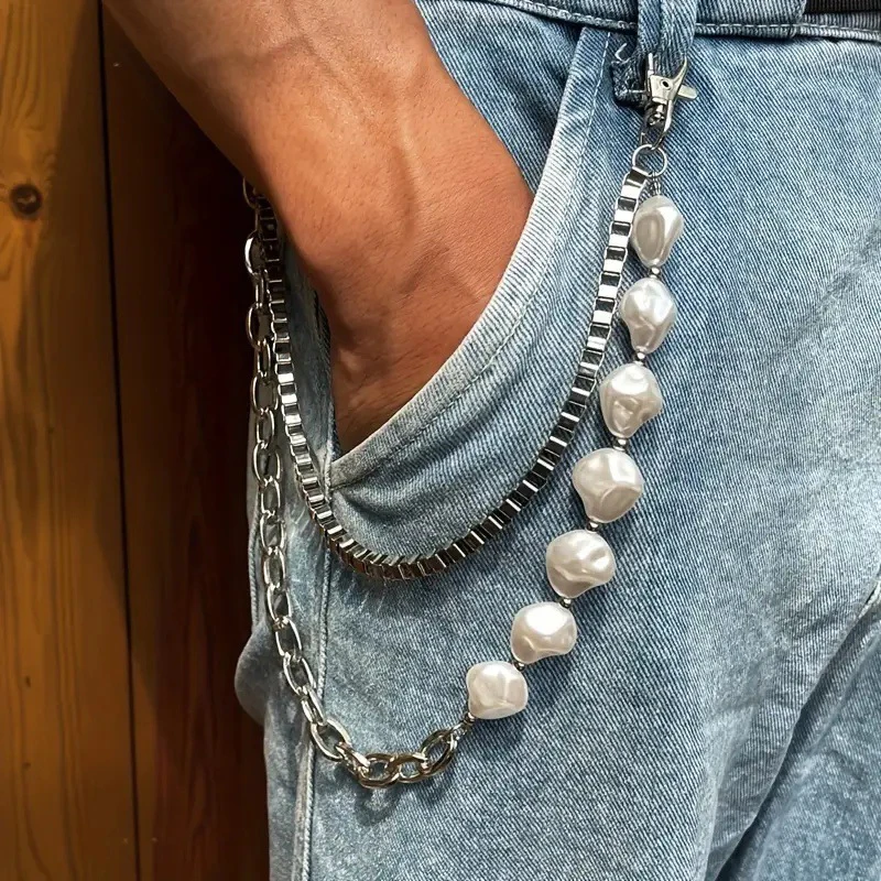 Irregular Pearl Waist Chain Rock Trousers Hipster Pant Jean Decoration Chain Hip Hop Trouser Jewelry Clothing Accessories Gifts