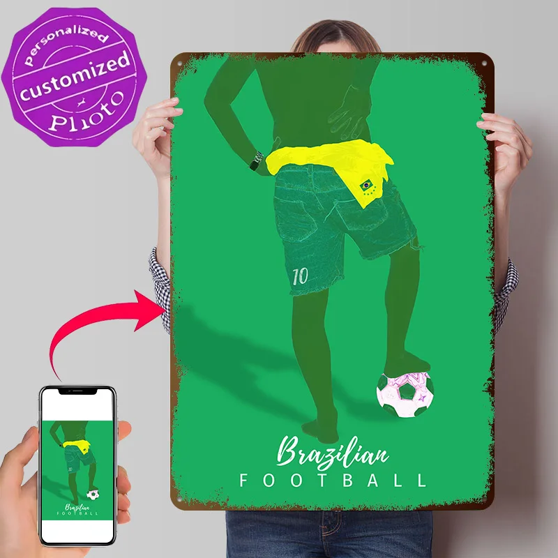 Brazilian Football Tribute 3D Texture Metal Poster Customized Wall Art Tin Sign Gift for Mancave Room Decorating Interior Decor