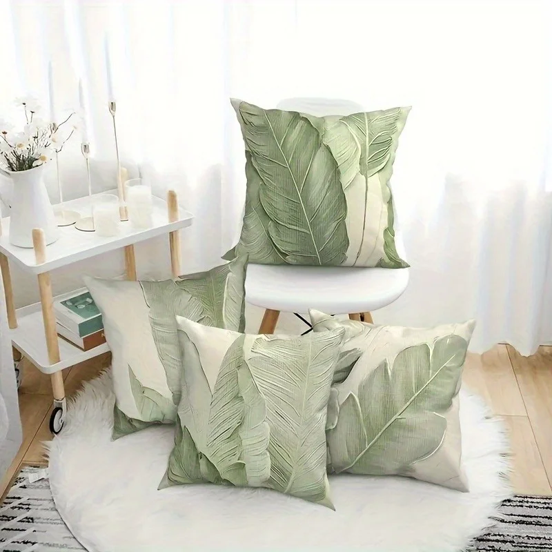 Boho Botanical Tropical Leaf Pillow Covers Cushion Shams Green Jungle Pattern Decorative Pillow Case for Modern Bedroom Home Acc