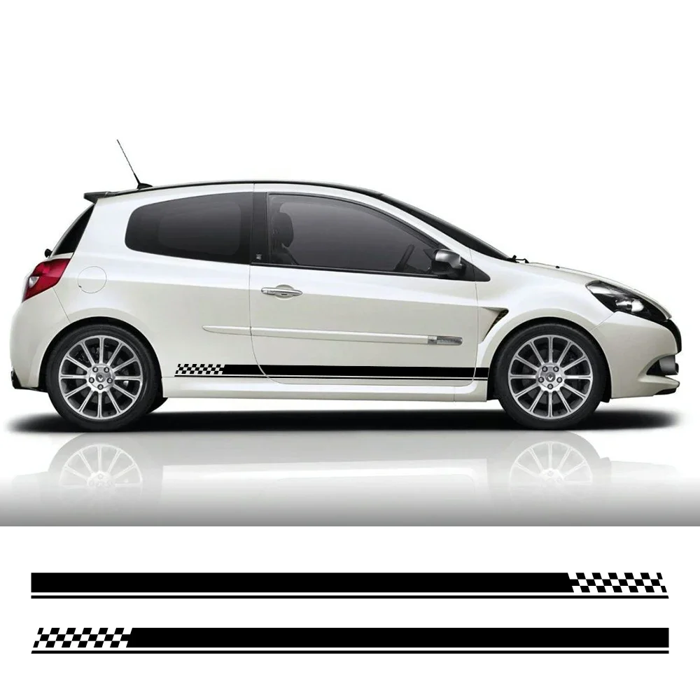 2Pcs Racing Style Car Stickers For Renault Clio RS R.S. MK2 MK3 MK4 Side Door Body Skirt PVC Film Decals Auto Tuning Accessories