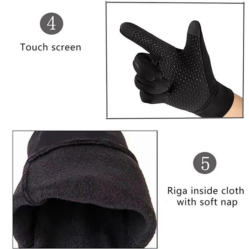 1 paio di guanti invernali da uomo Touch Screen Warm Outdoor Bicycle Motorcycle guanti antivento antiscivolo per tutte le dita