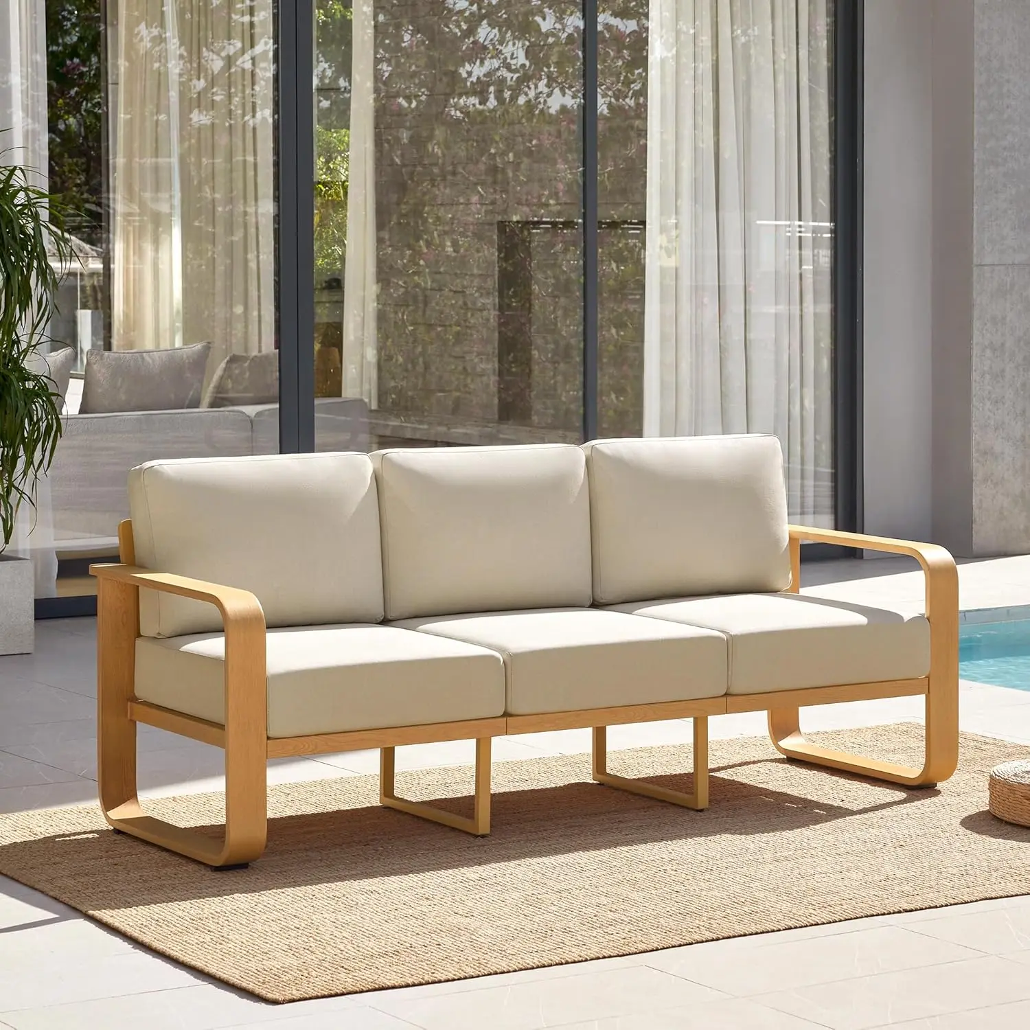 

Алюминиевый уличный 3-местный диван, садовая мебель с подушками толщиной 6,3 дюйма и высокой упругостью, 100% алюминиевый каркас, современный, на заказ