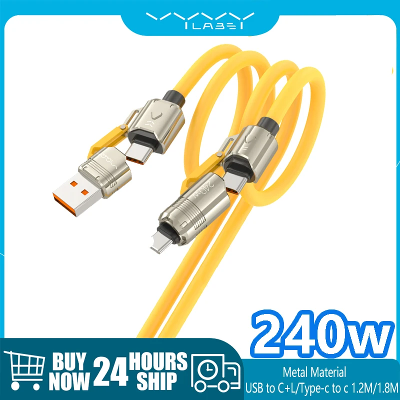 

Vyvylabs 4 in 1 Fast Charging Cable 240W U+C to C+L 1.2m/1.8m For iPhone 14 15 16 Type C to C+L Fast Cable For Xiaomi Samsung