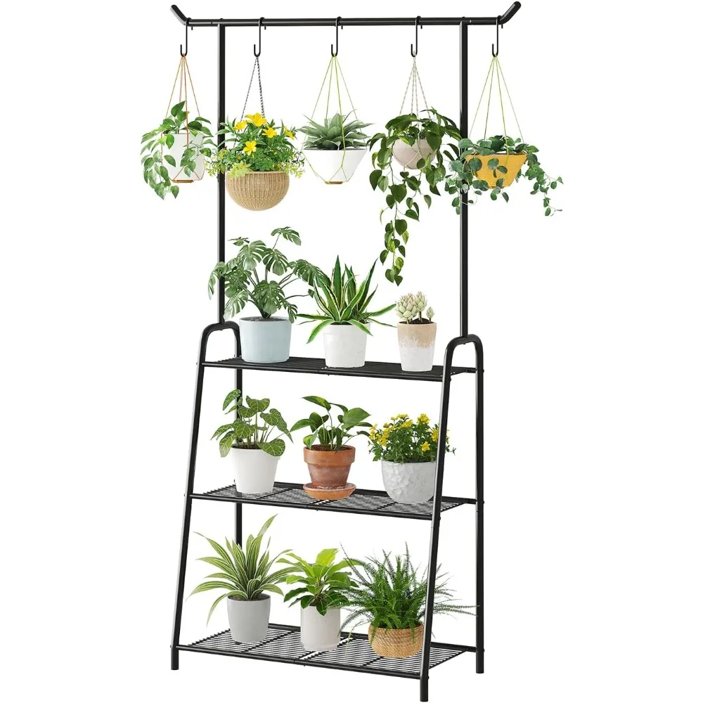 

Plant Stand Indoor Outdoor, 3 Tier Tall Hanging Plant Shelf, Large Heavy Duty Flower Holder Ladder Plant for Living Room, Patio