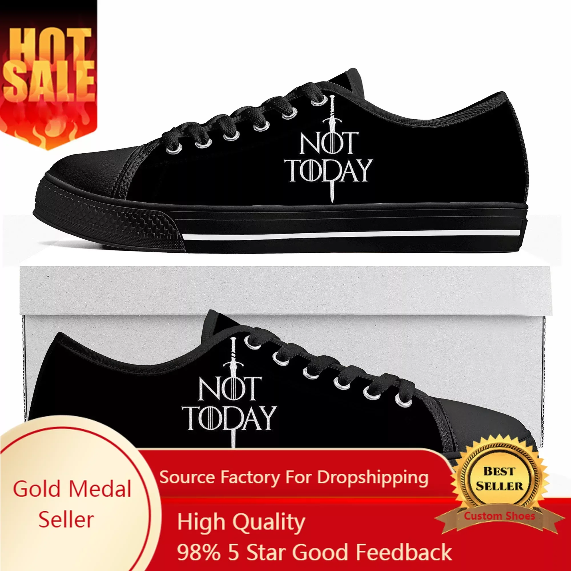 

Not Today Arya Stark Low Top Sneakers Mens Womens Teenager Canvas High Quality Sneaker Casual Custom Made Shoes Customize Shoe