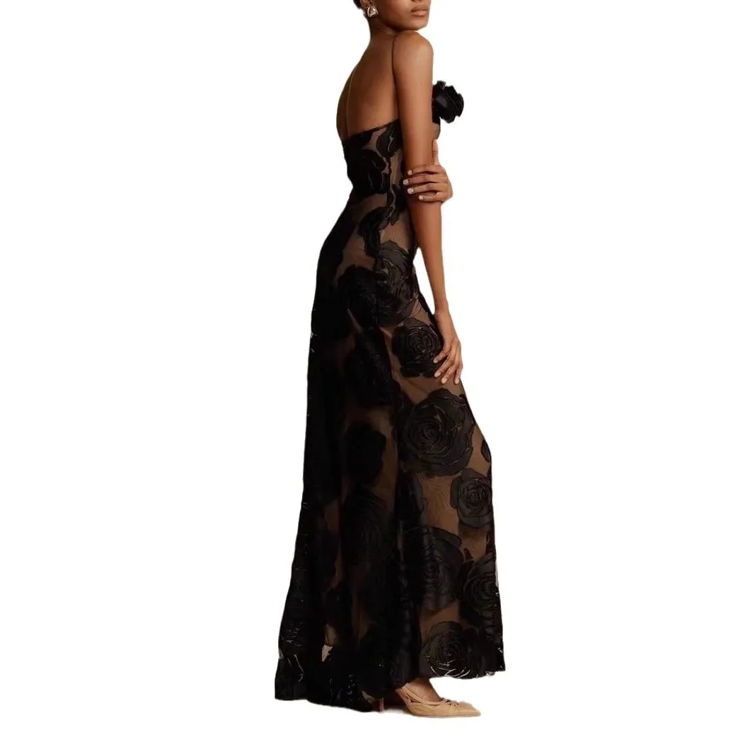 

Suspender Slanted Shoulder Flower Long Dress 2025 Dress Skirt