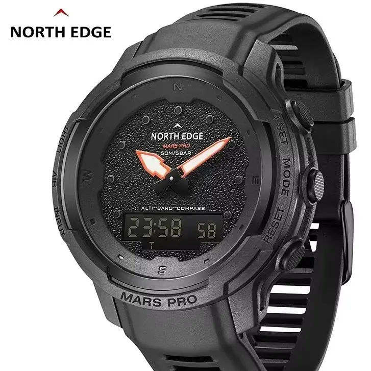 

NORTH EDGE MARS Pro мужские спортивные цифровые часы в стиле милитари, армейские часы из углеродного волокна, высотомер, барометр, компас, водонепроницаемые, 50 м