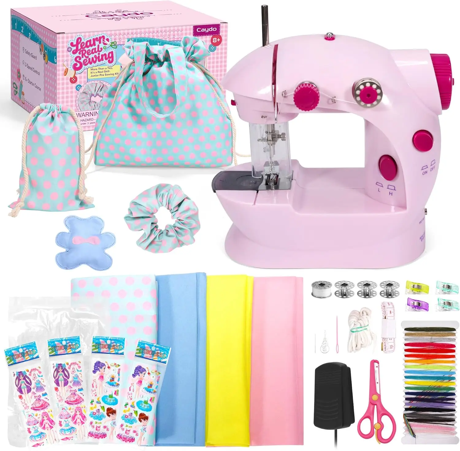 

Mini Sewing Machine for Kids, Portable Electric Kit with Fabric & Accessories, Ideal Christmas Gift for Girls Learning to Sew