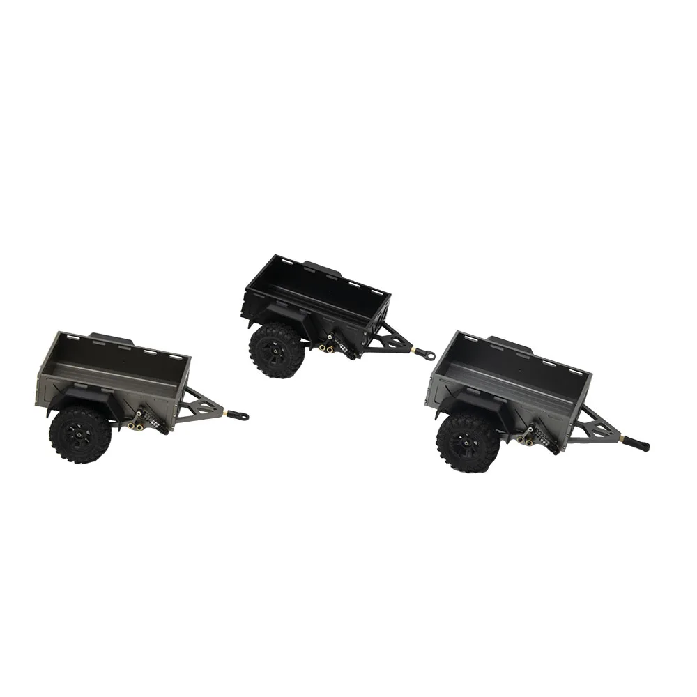 HFLRC Aluminum Utility Trailer with Springs Hitch Kit for TRX-4M SCX24 1/18 1/24 RC Crawler Scale Decoration Accessories