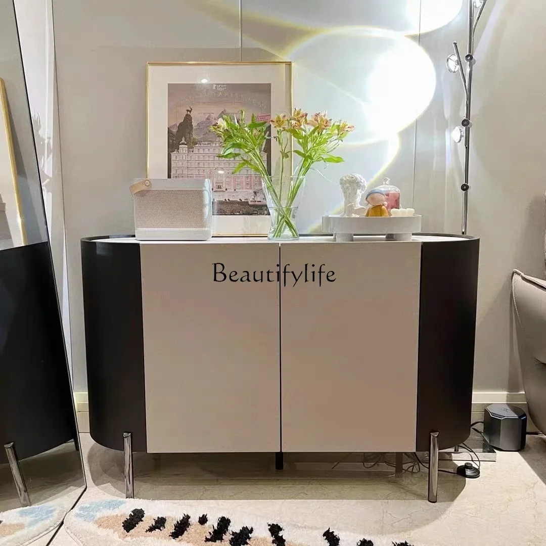 

88.Italian simple postmodern high-grade gray porch cabinet light luxury rock slab arc dining side cabinet