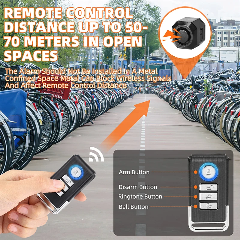 Wireless Bicycle Vibration Alarm USB Charging Motorcycle Bike Alarm Remote Control Anti-theft Bike Detector Alarm System