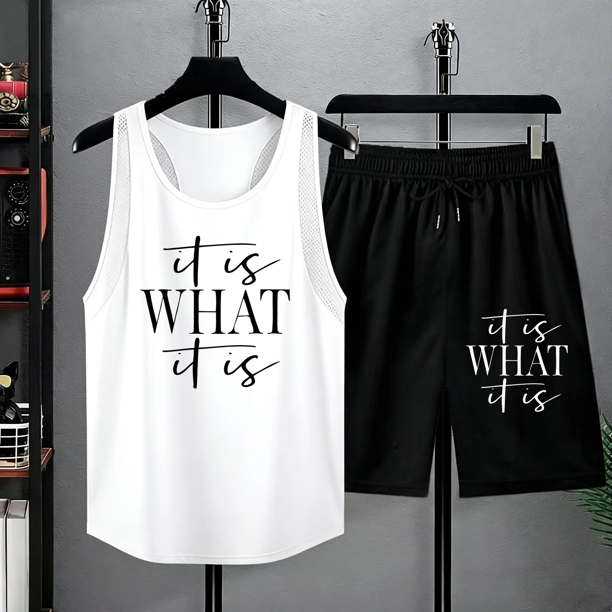 

It'S What Creative Letter Printed Summer Casual Comfortable Shorts Jogging Lightweight Tank Top Sets Of Men Soft Suitable Vest