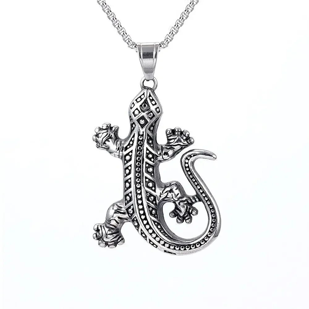 Stainless Steel Crawling Lizard Pendant Men's Necklace Stainless Steel Chains