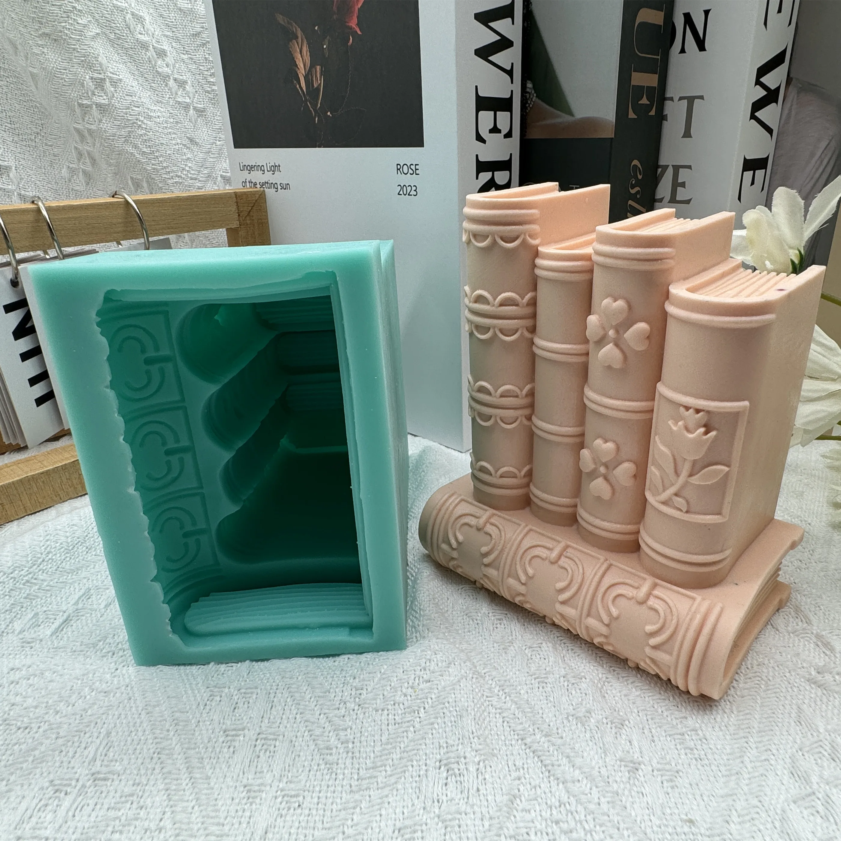 3D Book Art Candle Soap Silicone Mold,Scented Wax Melt Molds,Aroma Plaster Diffuser Stone Decorated Epoxy Decorations Mould